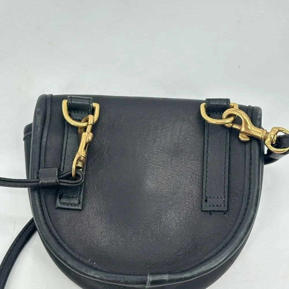 Vintage Coach Mini Crossbody Coin Purse Black Leather Turn Lock Pouch Bag
